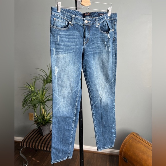 Seven7 Denim - Seven7 Skinny Distressed Stretch, Women's Jeans Pants, medium blue size 12